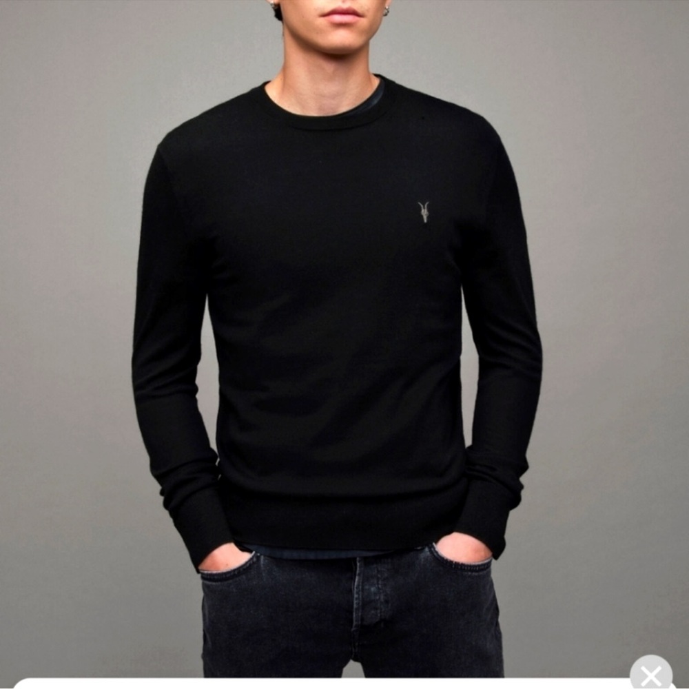All Saints Mode Merino Soft Wool Black  Crew Sweater Men's XX Large